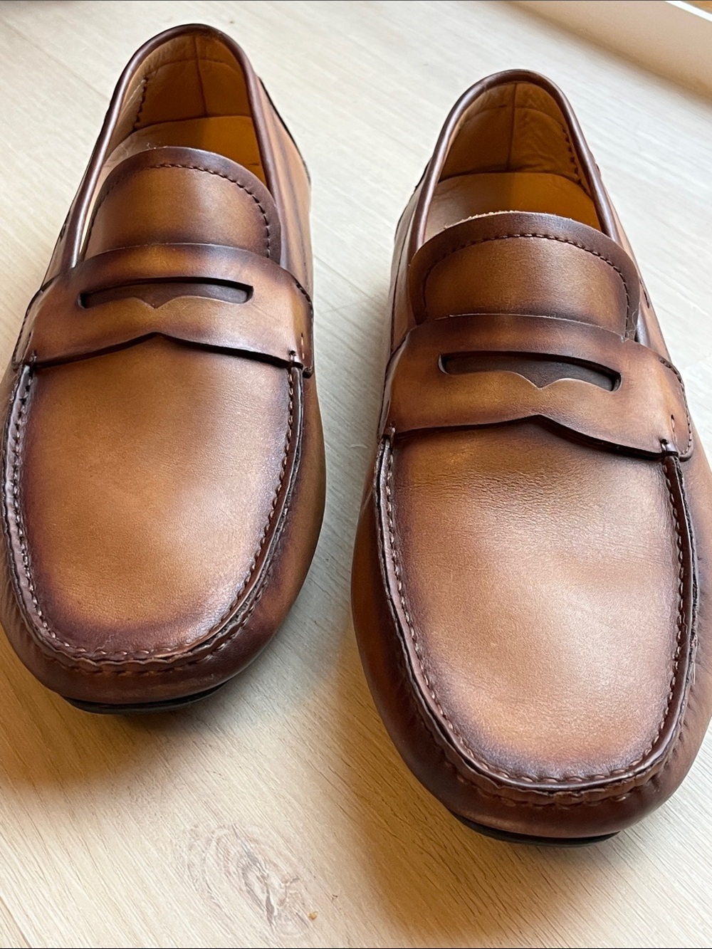 Magnanni Cognac Brown Leather Penny Loafers
